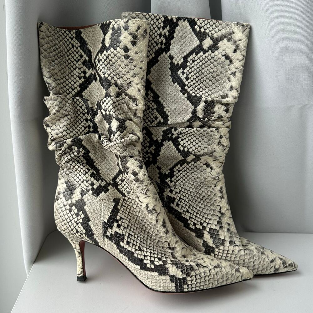 Amina Muaddi (IT 36/ US 6) Ida 70 Snakeskin Slouch Boots - Luxury Designer